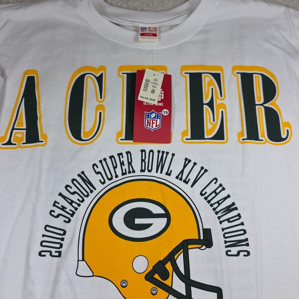 Ultra Game‎ NFL T-Shirt Mens 3XL White Green Bay Packers Super Bowl Graphic NWT